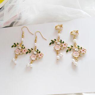Alloy Flower Faux Pearl Dangle Earring