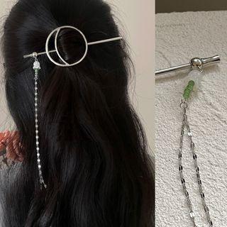 Floral Beaded Hair Stick 2819a - Silver - One Size