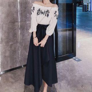 Set: Cold Shoulder Top + Midi A-line Skirt