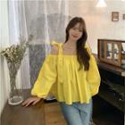 Cold-shoulder Bow Accent Blouse Yellow - One Size