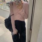 V-neck Long-sleeve T-shirt Mauve - One Size