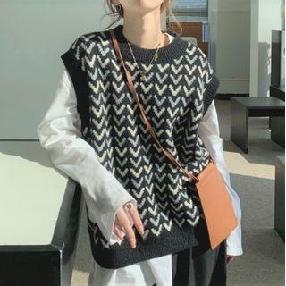 Print Sweater Vest Black - One Size