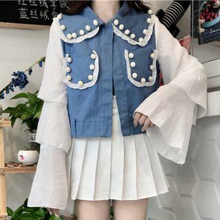 Mock Two-piece Beaded Denim Jacket
