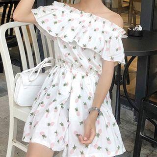 Pineapple Print Off-shoulder Playsuit