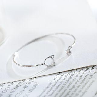 925 Sterling Silver Cat Open Bangle Silver - One Size
