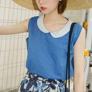 Sleeveless Peter Pan Collar Top Blue - One Size