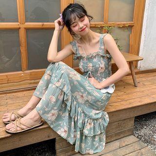 Floral Print Strap Dress Green - One Size