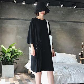 3/4-sleeve Lace-up T-shirt Dress
