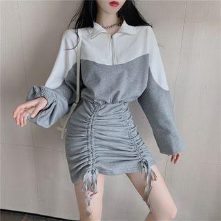 Two-tone Drawstring Mini Sheath Dress As Shown In Figure - One Size