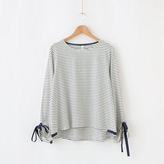 Striped Lace-up Long-sleeve T-shirt