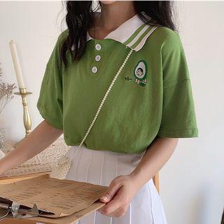 Short-sleeve Avocado Print Polo Shirt