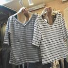 Elbow-sleeve V-neck Striped T-shirt