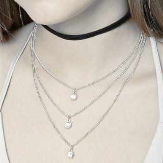 Rhinestone Drop Multi Chain Necklace