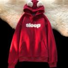 Lettering Embroidered Bear Ear Hoodie