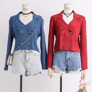 Double-breasted V-neck Knit Top