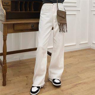 Plain Frayed Straight Leg Pants