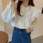 Long-sleeve Lace Trim Collar Blouse Off-white - One Size