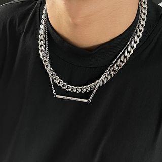Bar Pendant Chunky Stainless Steel Necklace Silver - One Size