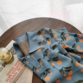 Printed Short-sleeve Knit Dress Blue - One Size