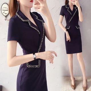 Short-sleeve Tweed Trim Mini Shift Dress