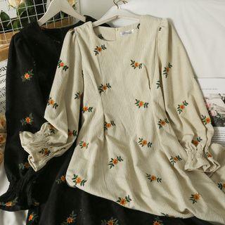 Embroidered Bell-sleeve Midi Dress