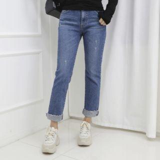 Leopard-detail Distressed Jeans