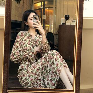 Floral Print Crinkled Dress Ivory - One Size