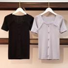 Short-sleeve Mesh Frill Trim Knit Top