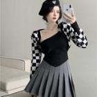 Checkerboard Cardigan / Asymmetrical Camisole Top