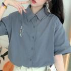 Lettering Short-sleeve Button-up Shirt