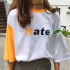 Lettering Color Block 3/4-sleeve T-shirt