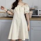 Off-shoulder Ruffle Trim Mini A-line Dress