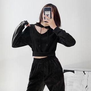 Cropped Cutout Hooded Sweatshirt