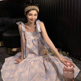 Spaghetti-strap Bow Panel Printed Dress