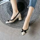 Ribbon Accent Pointed-toe Block Heel Pumps