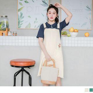 Flower Embroidered Frayed Jumper Dress