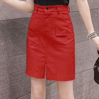 Split Straight-fit Denim Skirt