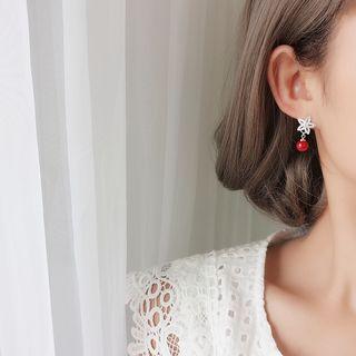 925 Sterling Silver Flower & Bead Dangle Earring As Shown In Figure - One Size