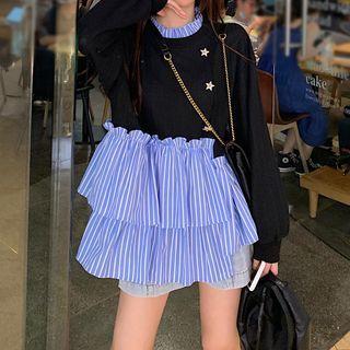 Mock Two-piece Pullover Blue - One Size