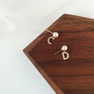 Faux Pearl Lettering Dangle Earring White - One Size