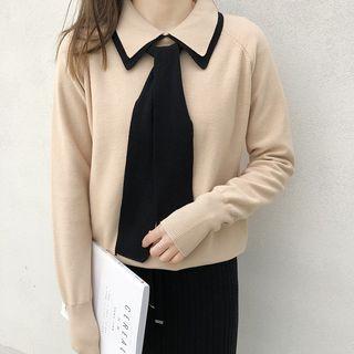 Tie-neck Collared Sweater Camel - One Size