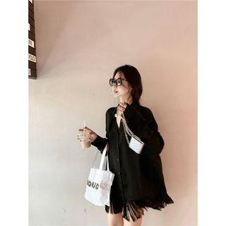 Fringed Trim Mini Shirtdress Black - One Size