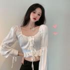 Long-sleeve Lace-up Cropped Blouse