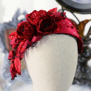 Floral Embellished Headband Red - One Size