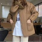 Plain Padded Jacket With Scarf Brown - One Size