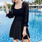Bell-sleeve Square-neck Swim Dress