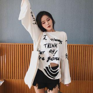 Ripped Lettering Long-sleeve T-shirt