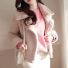 Double-breasted Faux-shearling Jacket Pink - One Size