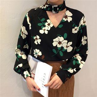Choker Neck Floral Print Chiffon Blouse