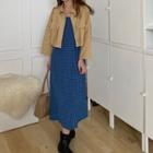 Zip Jacket / Strappy Plaid Midi A-line Dress